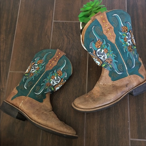 Ariat Rodeobaby Relic bling skull boots size 8B - Picture 4 of 8